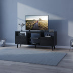 Meuble TV Mid-Century Modern pour téléviseur 65 pouces, console TV, meuble TV avec étagères ouvertes pour salon et chambre, noir