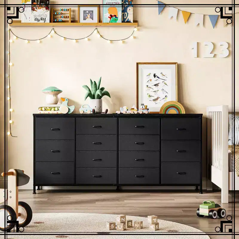 Commode large de 160 cm avec 14 tiroirs en tissu, ports USB intégrés, unité de rangement multifonctionnelle pour la télévision, la chambre, le salon ou le bureau
