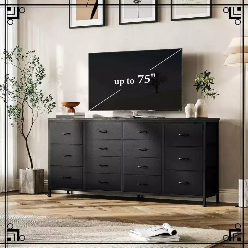 Commode large de 160 cm avec 14 tiroirs en tissu, ports USB intégrés, unité de rangement multifonctionnelle pour la télévision, la chambre, le salon ou le bureau
