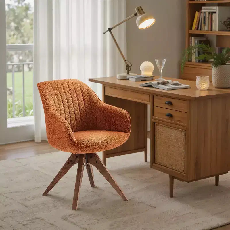 Fauteuil d'appoint pivotant en tissu confortable avec pieds en bois de chêne massif