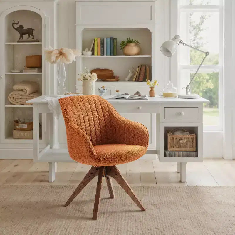 Fauteuil d'appoint pivotant en tissu confortable avec pieds en bois de chêne massif