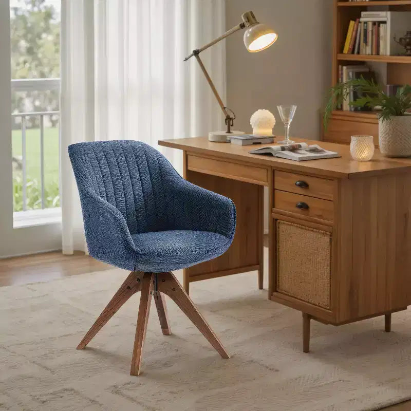Fauteuil d'appoint pivotant en tissu confortable avec pieds en bois de chêne massif