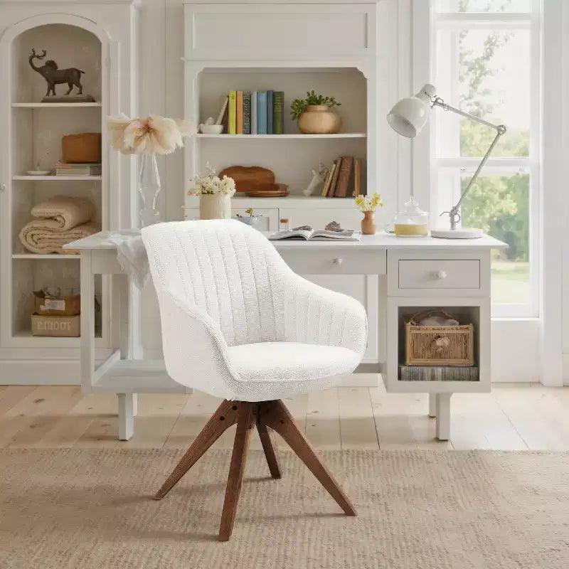 Fauteuil d'appoint pivotant en tissu confortable avec pieds en bois de chêne massif