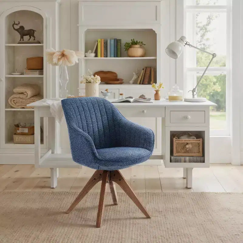 Fauteuil d'appoint pivotant en tissu confortable avec pieds en bois de chêne massif