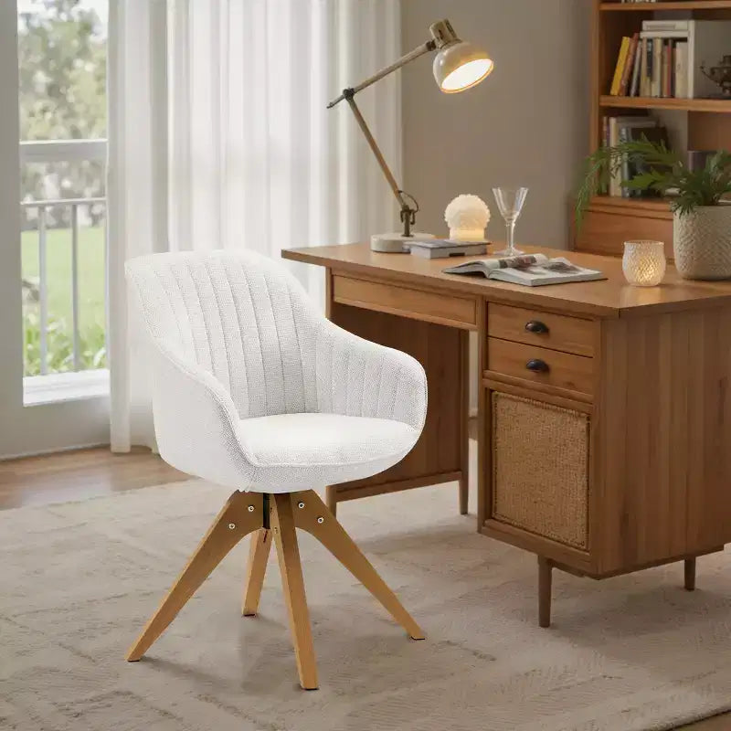 Fauteuil d'appoint pivotant en tissu confortable avec pieds en bois de chêne massif