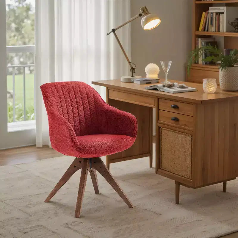 Fauteuil d'appoint pivotant en tissu confortable avec pieds en bois de chêne massif