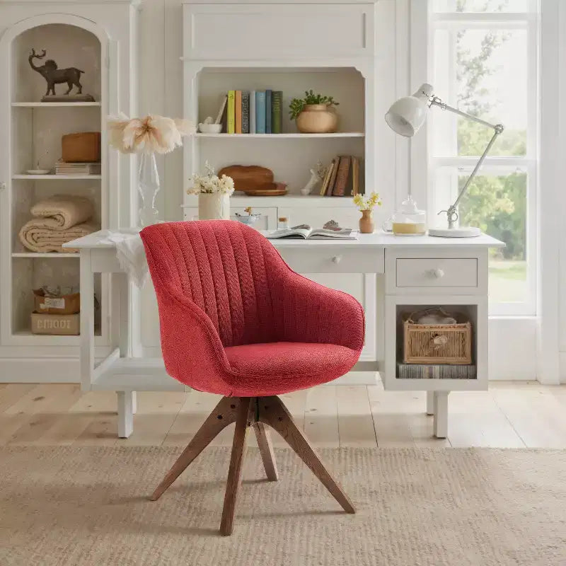 Fauteuil d'appoint pivotant en tissu confortable avec pieds en bois de chêne massif