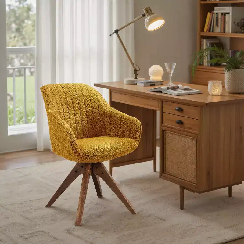Fauteuil d'appoint pivotant en tissu confortable avec pieds en bois de chêne massif