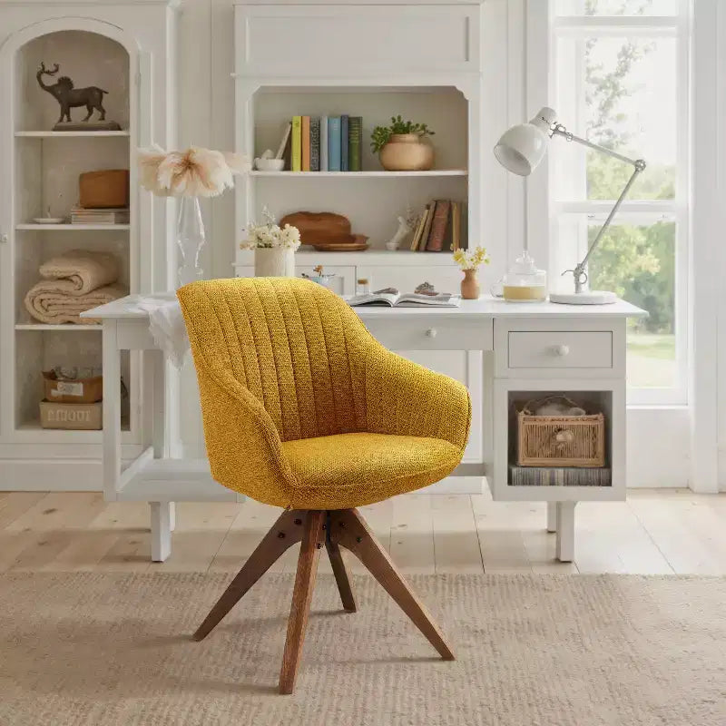 Fauteuil d'appoint pivotant en tissu confortable avec pieds en bois de chêne massif