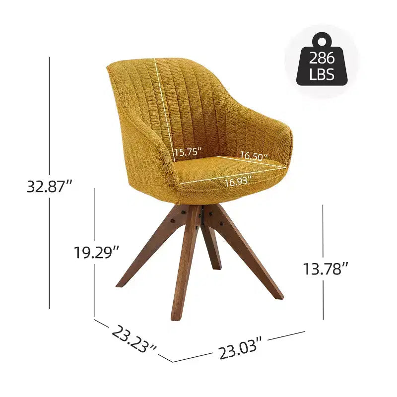 Fauteuil d'appoint pivotant en tissu confortable avec pieds en bois de chêne massif