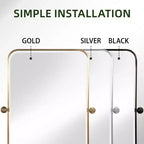 PexFix 31 x 24 Iron Rectangle Silver Pivot Wall Mirror Tilting Bathroom Vanity Mirror Metal Framed Adjustable Two-way mirror for Bedroom Living Room