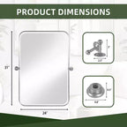Miroir Mural Rectangulaire Argenté Pivotant en Fer 31 x 24 Pouces, Inclinable, pour Salle de Bain, Cadre Métallique, Réglable, Bidirectionnel, pour Chambre et Salon