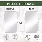 Miroir Mural Rectangulaire Argenté Pivotant en Fer 31 x 24 Pouces, Inclinable, pour Salle de Bain, Cadre Métallique, Réglable, Bidirectionnel, pour Chambre et Salon