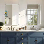 Miroir Mural Rectangulaire Argenté Pivotant en Fer 31 x 24 Pouces, Inclinable, pour Salle de Bain, Cadre Métallique, Réglable, Bidirectionnel, pour Chambre et Salon