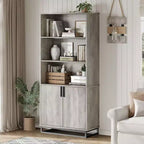Bibliothèque de 180 cm avec portes, Étagère de ferme à 5 niveaux avec armoire de rangement et étagères réglables