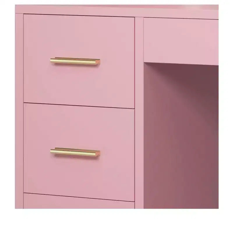 Coiffeuse rose avec grand miroir éclairé 11 lumières Table de maquillage avec 4 tiroirs et 3 étagères de rangement