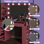 Coiffeuse rose avec grand miroir éclairé 11 lumières Table de maquillage avec 4 tiroirs et 3 étagères de rangement