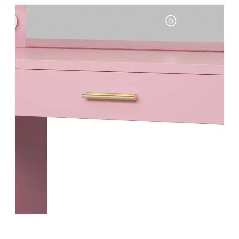 Coiffeuse rose avec grand miroir éclairé 11 lumières Table de maquillage avec 4 tiroirs et 3 étagères de rangement