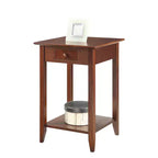 Table de chevet classique à 1 tiroir avec étagère spacieuse, pieds en pin massif et plateau en placage de frêne pour salon ou chambre à coucher
