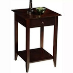 Table de chevet classique à 1 tiroir avec étagère spacieuse, pieds en pin massif et plateau en placage de frêne pour salon ou chambre à coucher