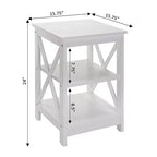 Table d'appoint avec trois étagères ouvertes et côtés en X, table d'appoint de rangement de style transitionnel pour objets décoratifs et essentiels du quotidien