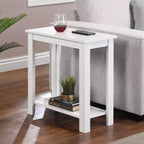 Table d'appoint compacte de chevet avec finition grain de bois et étagère inférieure pour un rangement et un espace d'exposition pratiques