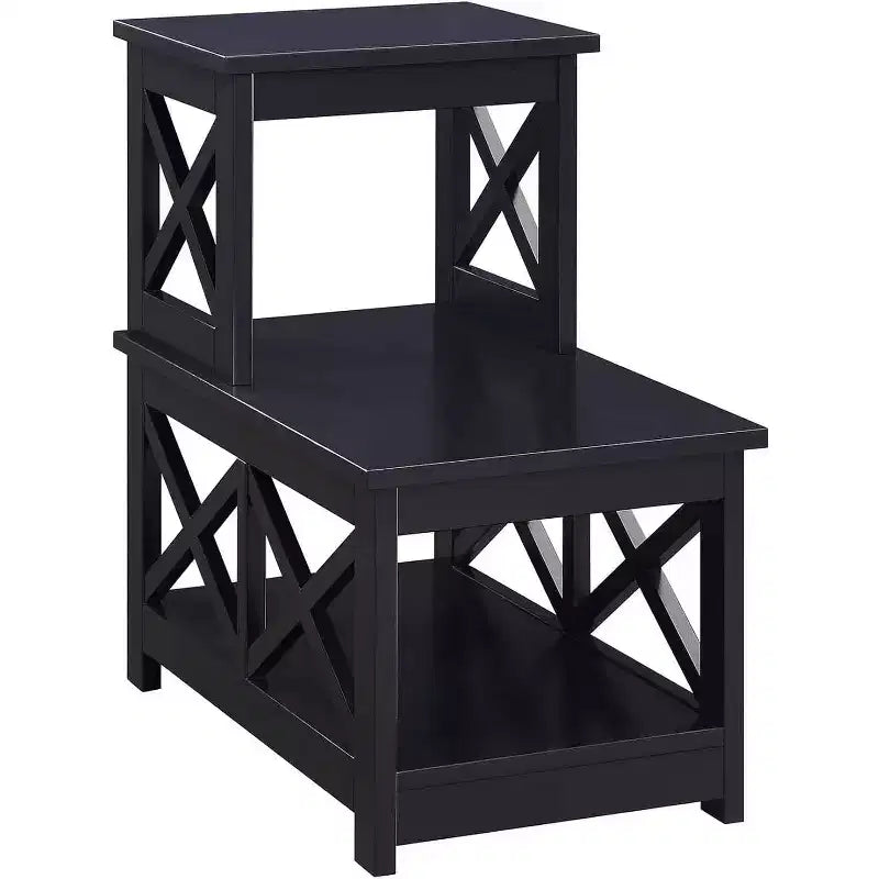 Table d'appoint à 2 niveaux avec cadre contemporain en forme de L, étagères de rangement à trois niveaux, table d'appoint compacte pour la maison