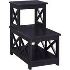 Table d'appoint à 2 niveaux avec cadre contemporain en forme de L, étagères de rangement à trois niveaux, table d'appoint compacte pour la maison