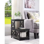 Table d'appoint à 2 niveaux avec cadre contemporain en forme de L, étagères de rangement à trois niveaux, table d'appoint compacte pour la maison