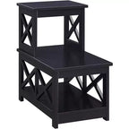 Table d'appoint à 2 niveaux avec cadre contemporain en forme de L, étagères de rangement à trois niveaux, table d'appoint compacte pour la maison
