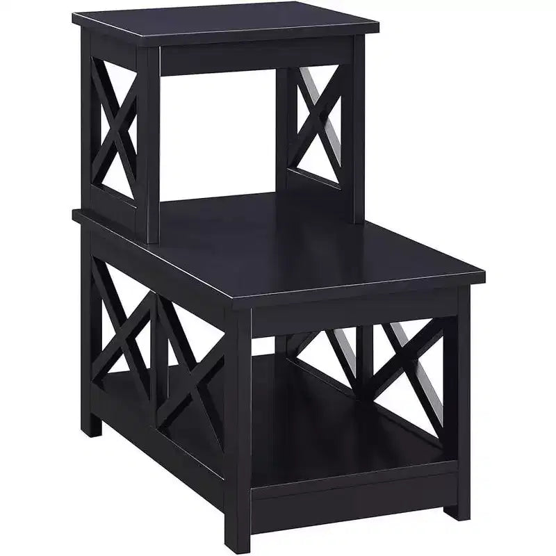 Table d'appoint à 2 niveaux avec cadre contemporain en forme de L, étagères de rangement à trois niveaux, table d'appoint compacte pour la maison