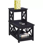 Table d'appoint à 2 niveaux avec cadre contemporain en forme de L, étagères de rangement à trois niveaux, table d'appoint compacte pour la maison