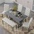 GDFStudio Kent 6 Piece Solid Wood Dining Table Set with Upholstered Chairs and Bench
