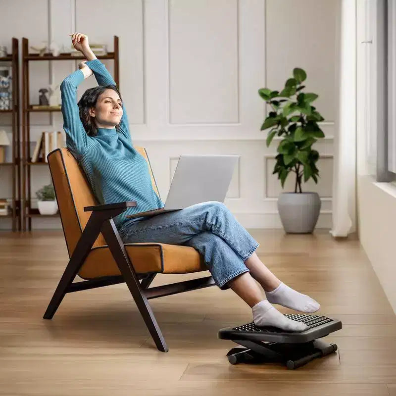 Repose-pieds de bureau réglable, Repose-pieds pour le travail sous le bureau avec massage, Tabouret de pied réglable avec 3 positions de hauteur et inclinaison de 30 degrés
