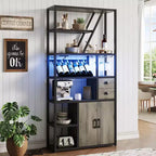 Étagère de boulanger, support de micro-ondes avec rangement, buffet de bar à café de style ferme avec casier à vin