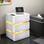 Table de chevet blanche avec station de recharge, table de chevet LED, table de chevet à 3 tiroirs, table de chevet intelligente