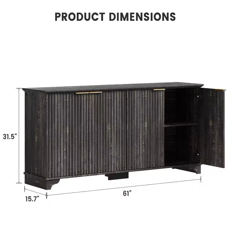 Buffet de cuisine en bois à 4 portes et étagères réglables, pour cuisines et salles à manger