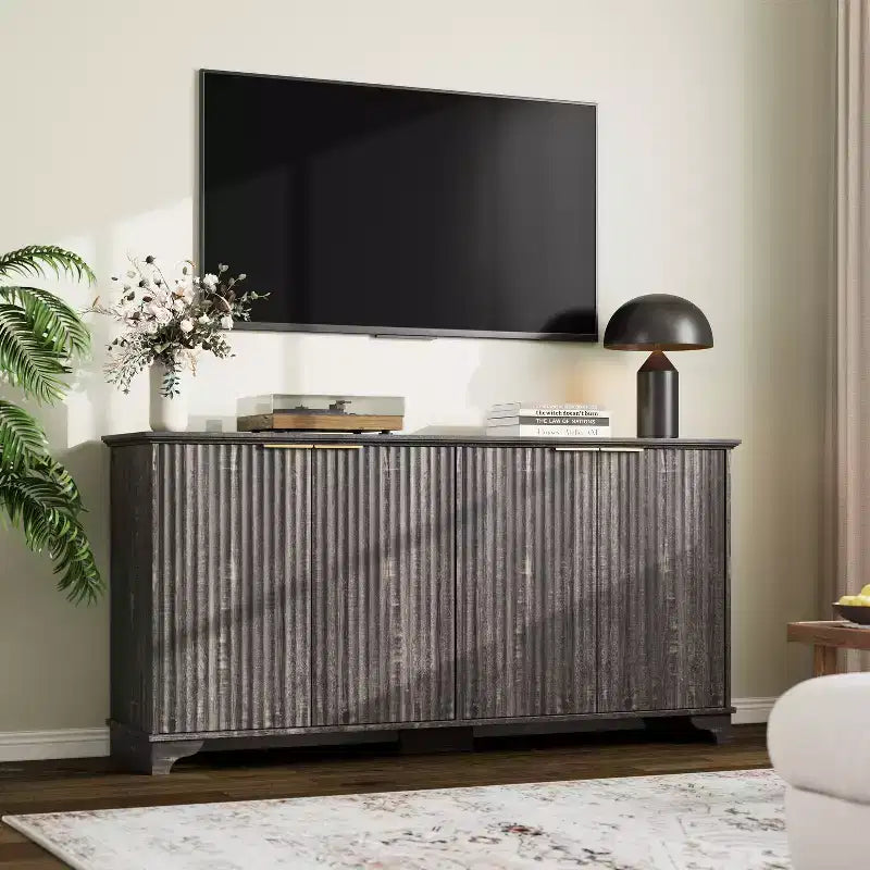 Buffet de cuisine en bois à 4 portes et étagères réglables, pour cuisines et salles à manger