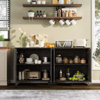 Buffet de cuisine en bois à 4 portes et étagères réglables, pour cuisines et salles à manger