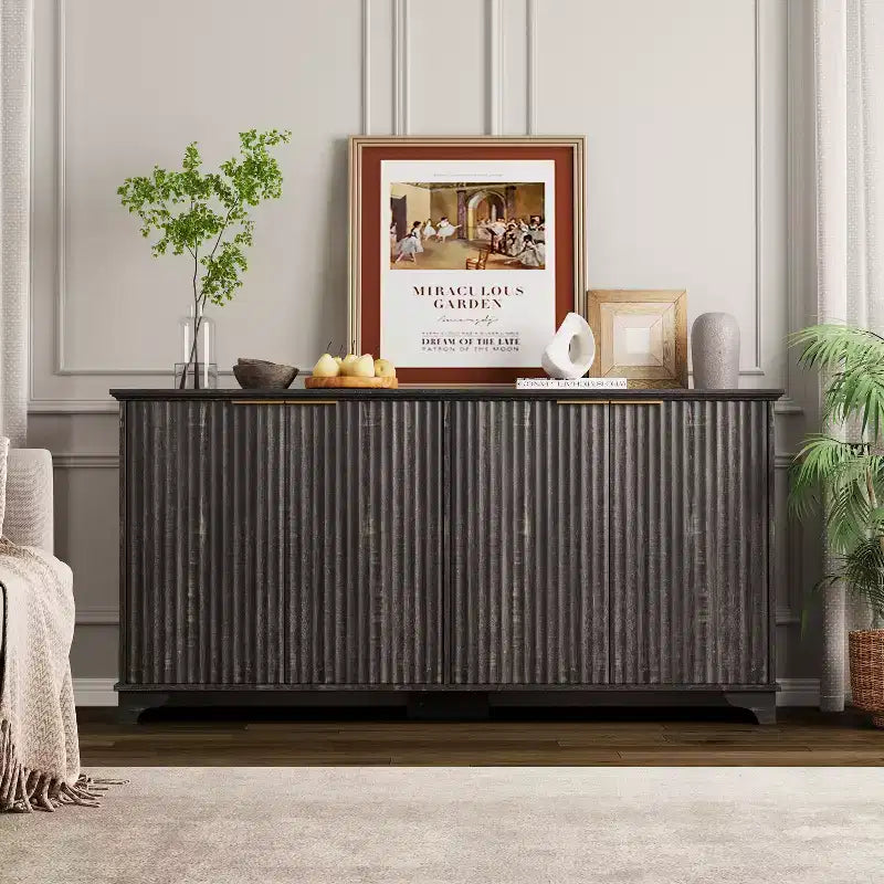 Buffet de cuisine en bois à 4 portes et étagères réglables, pour cuisines et salles à manger