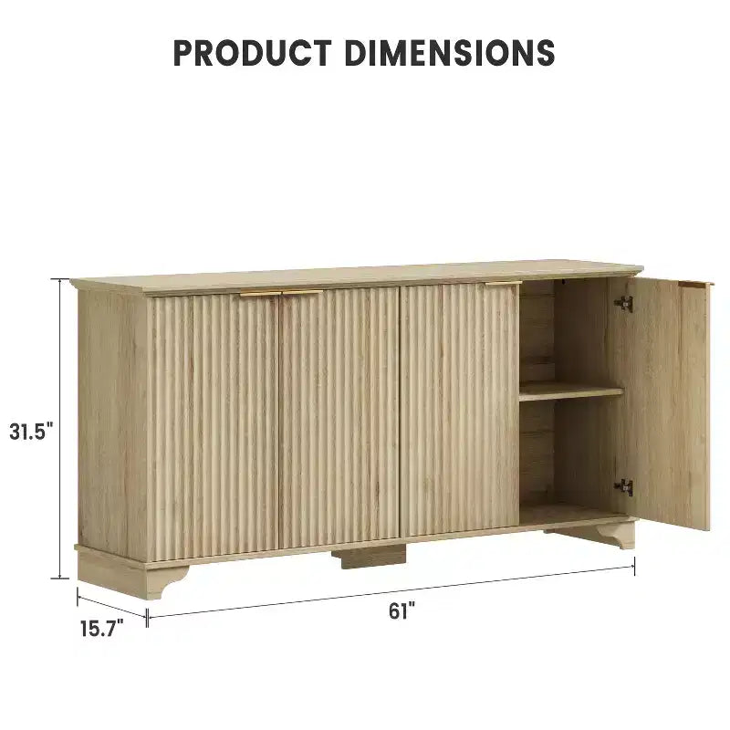 Buffet de cuisine en bois à 4 portes et étagères réglables, pour cuisines et salles à manger