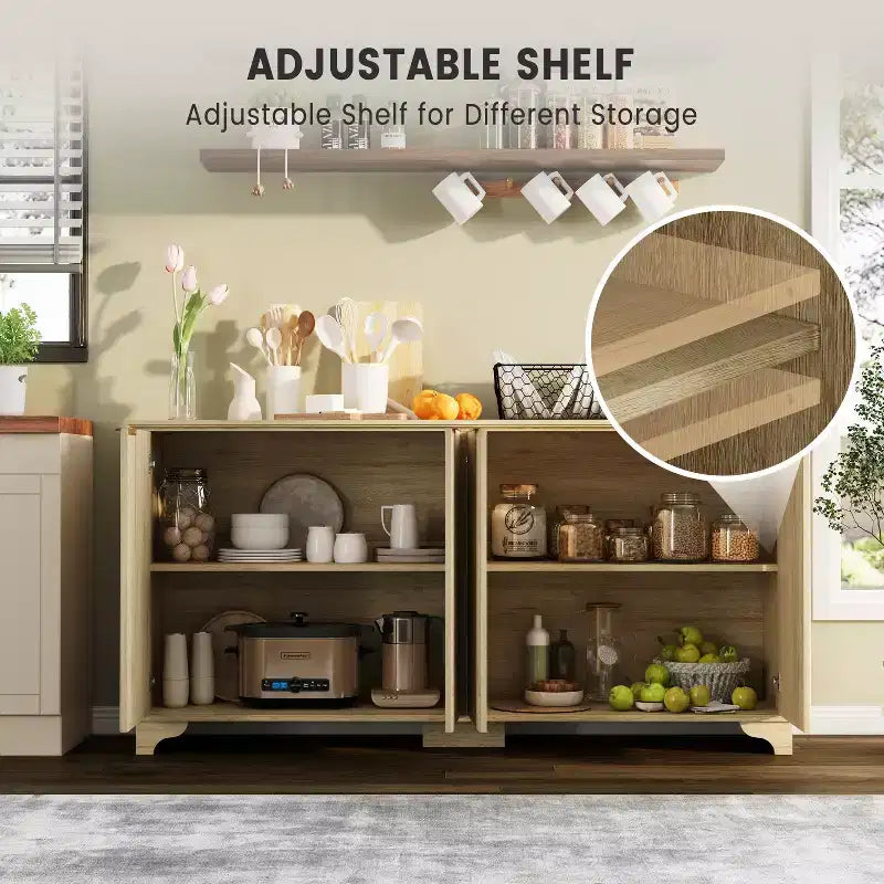 Buffet de cuisine en bois à 4 portes et étagères réglables, pour cuisines et salles à manger