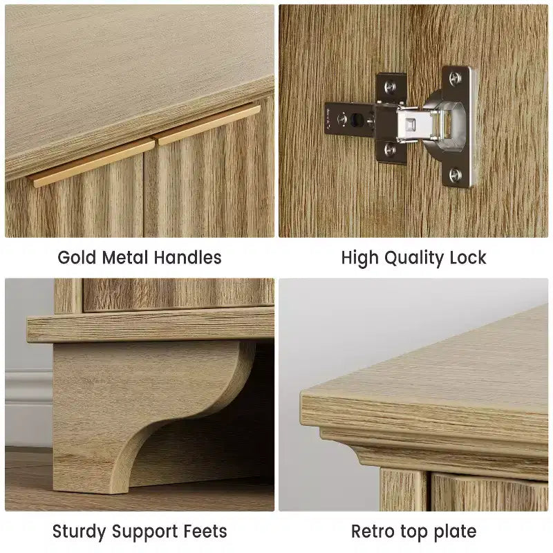Buffet de cuisine en bois à 4 portes et étagères réglables, pour cuisines et salles à manger