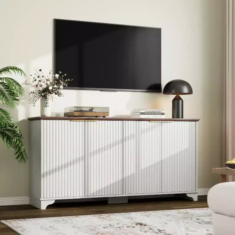 Buffet de cuisine en bois à 4 portes et étagères réglables, pour cuisines et salles à manger