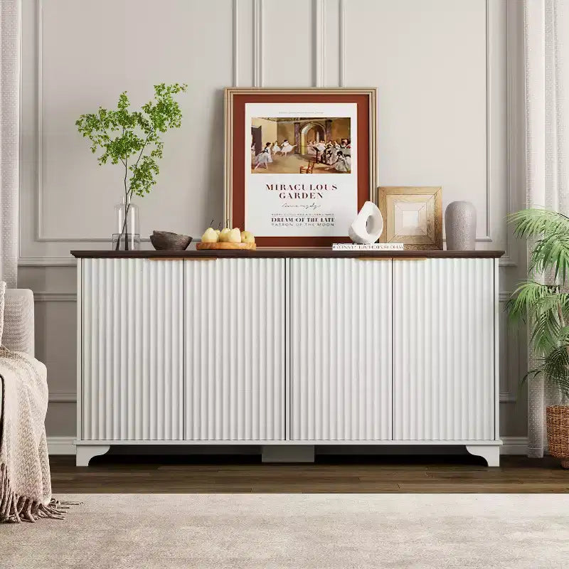 Buffet de cuisine en bois à 4 portes et étagères réglables, pour cuisines et salles à manger