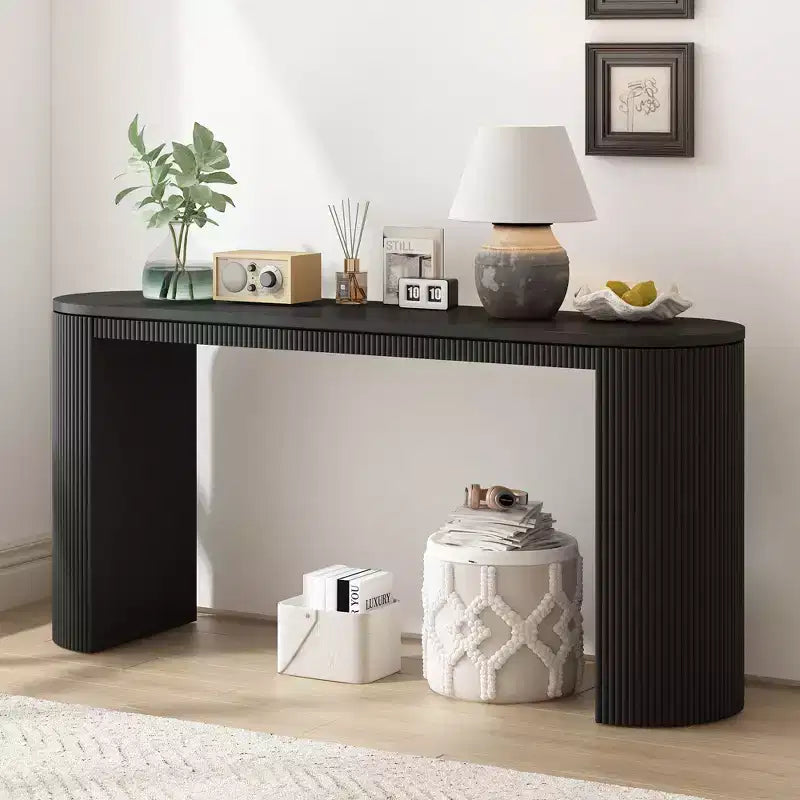Console moderne cannelée Table de canapé incurvée Table d'entrée étroite avec rayures verticales pour couloir, entrée, salon