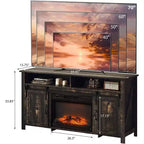 Meuble TV de cheminée avec porte de grange coulissante pour téléviseur de 70 pouces, meuble de divertissement style ferme avec cheminée de 23 pouces