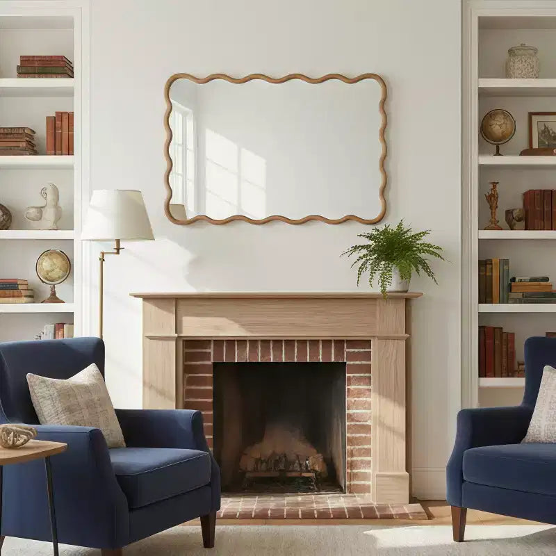 Miroir décoratif 24x36 en bois massif, forme rectangulaire ondulée, couleur bois naturel, pour chambre, salle de bain, salon, entrée