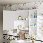 Armoire de toilette murale, armoire à pharmacie avec grande porte miroir, étagères réglables et trois niveaux de rangement ouverts
