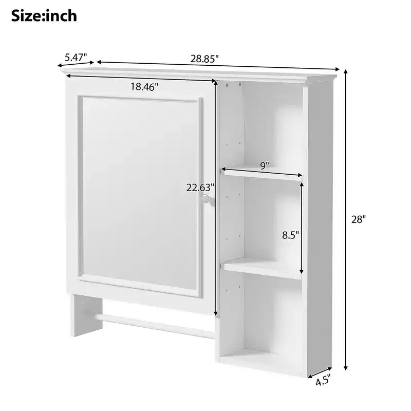 Armoire de toilette murale, armoire à pharmacie avec grande porte miroir, étagères réglables et trois niveaux de rangement ouverts